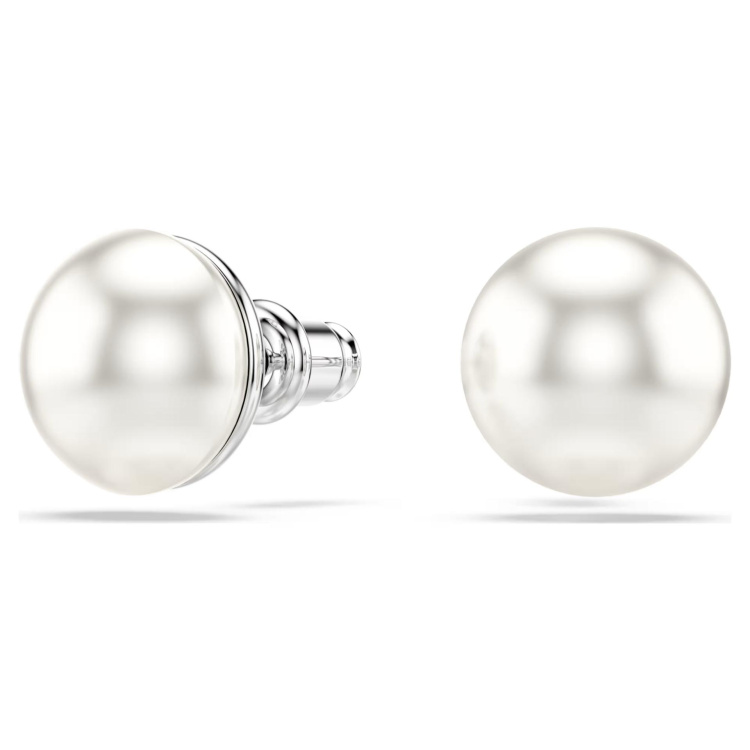 Matrix stud earrings Crystal pearl, White, Rhodium plated